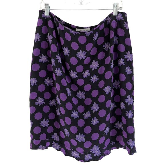 August Max Skirt Set Womans Plus Size 16 Top 100% Silk Ruffle Hem Purple Black - Picture 10 of 13